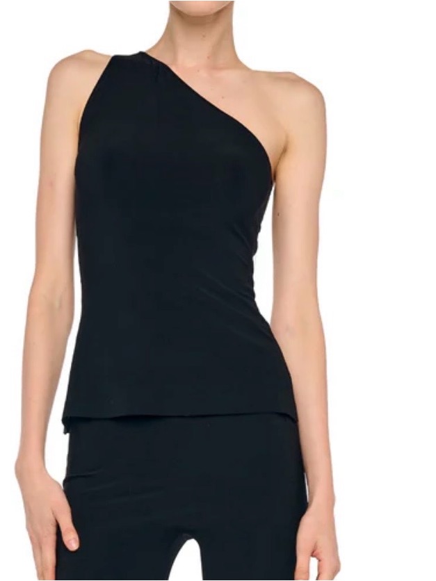 Norma Kamali One-Shoulder Black Asymmetric Top Swim Beach Pool Resort Women M